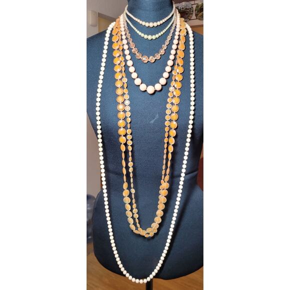 5 Pc Vintage Peach Necklace Lot Beaded Strands Acrylic Pearl Beads Mixed Lengths - Picture 1 of 7